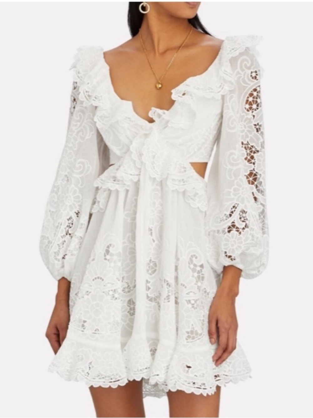 ZIMMERMAN Lulu Scallop Lace Mini Dress White Linen Size 0 *Flawed*